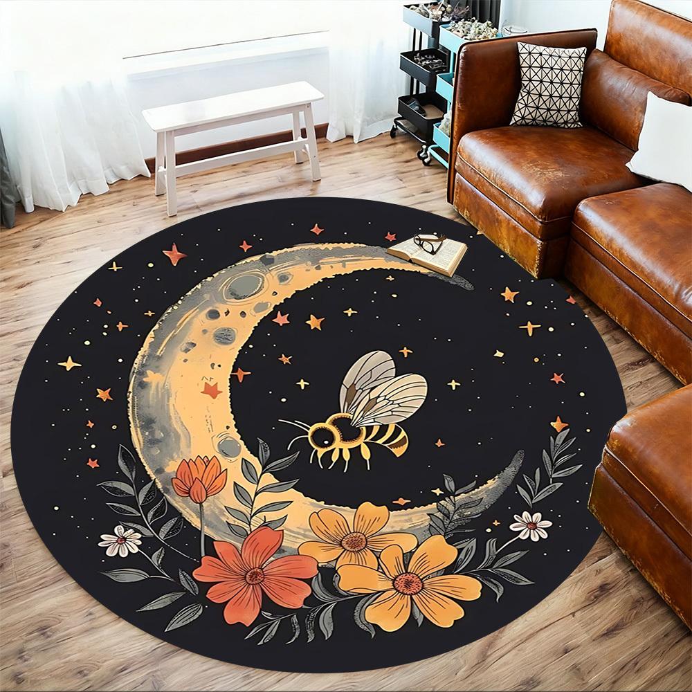 1pc Moon Flowers Round Chair mat office Area Rug - Non-Slip, Floor Mat for Office, Bedroom, and Indoor Decor p127122