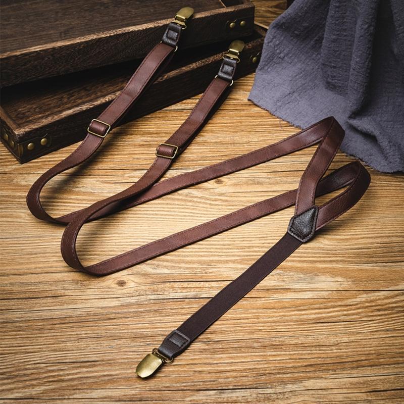 Old Fashion PU-läder Hängslen Bälte Med Elastiskt Band För Vuxna Tonåringar Unisex Olika Kläder Och Tillfällen Utklädning