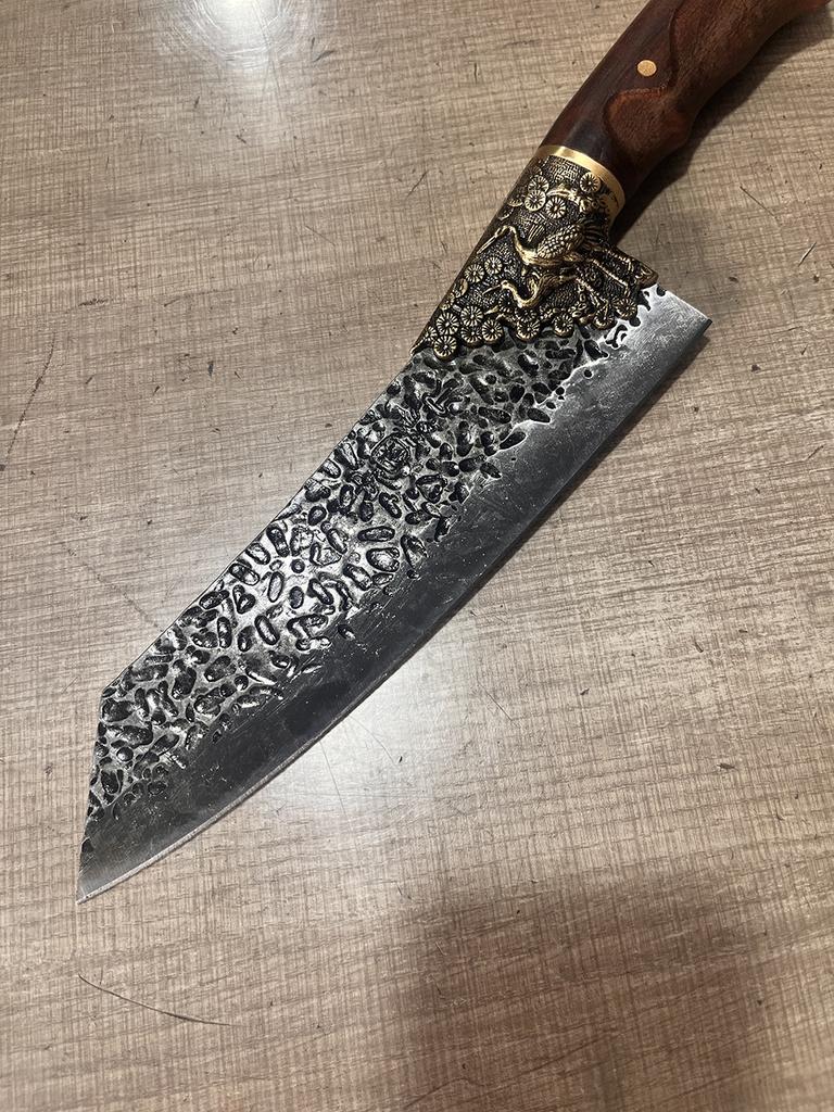 8.4 Inch Kiritsuke Knife Stainless Steel Blade Chef Cleaver Meat Slicing Vegetables Kitchen Knife Copper Decor Wood Handle