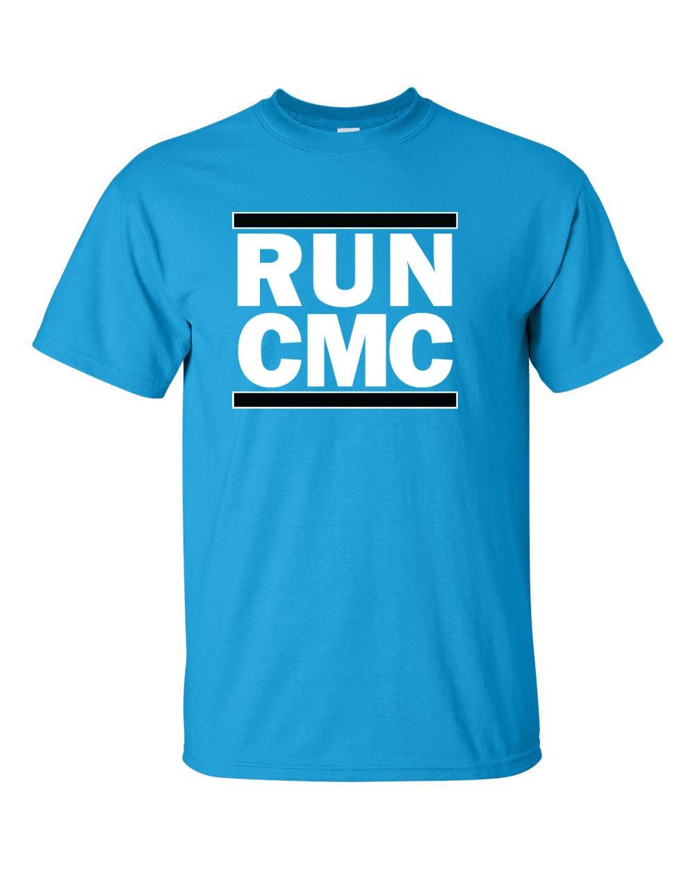 BLUE Christian McCaffrey Carolina Panthers RUN CMC jersey T-shirt Shirt M