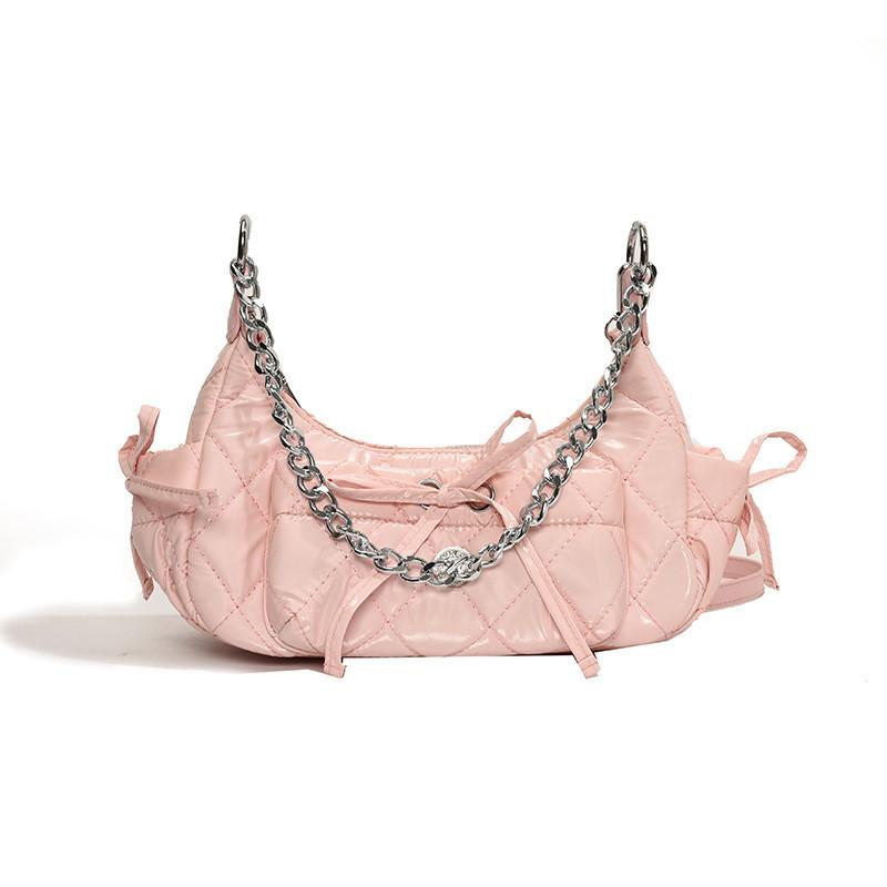 Stylish Medium Size Seashell Shape Saddle Bag With Chain Strap In Black Color