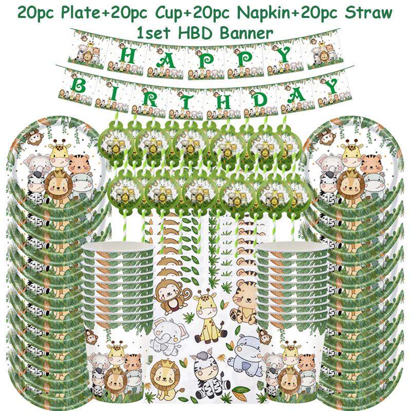 

81 шт./набор, украшение для дня рождения в стиле лесных животных, бумажные тарелки, салфетки для чашек, соломенные принадлежности для детского душа