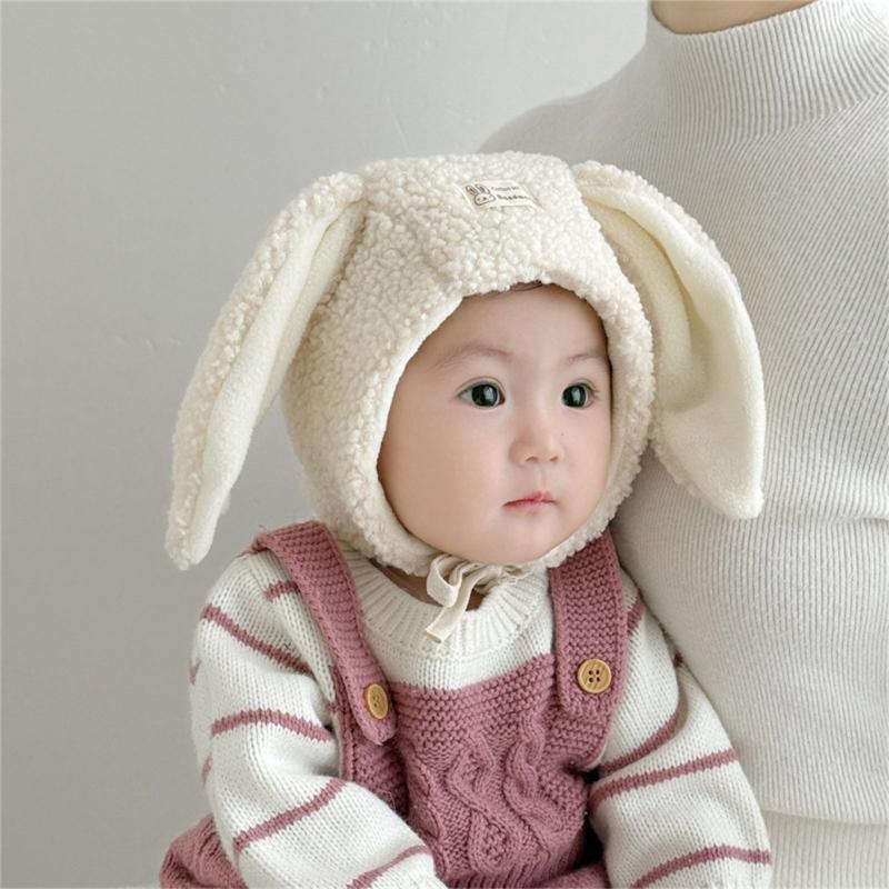 Cute Rabbits Ear Infant Hat With Thick Plush Hat Perfect For Cold Weather Headwear For Boys And Girls