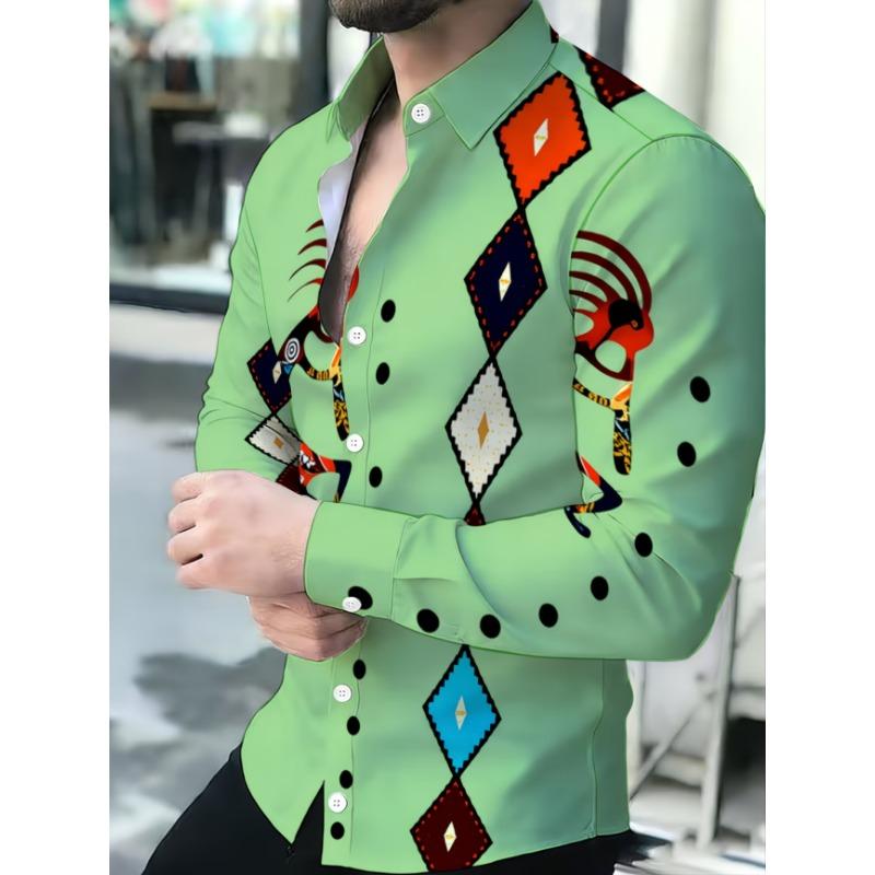 New men's fashionable luxury long sleeved shirt with high-definition 3D printed shirt and bamboo pattern top
