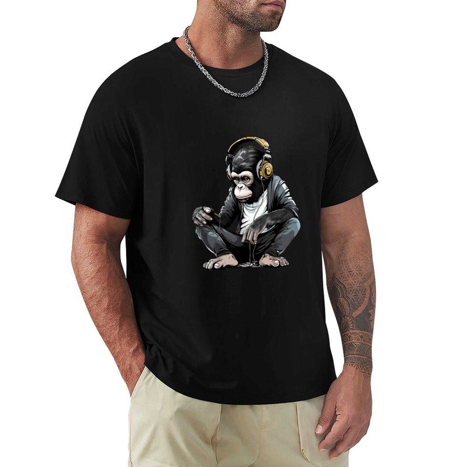 

Banksy DJ Monkey Thinker with Headphones TShirt Short sleeve tee graphic tee shirt funny costumes t shirt men 4XL