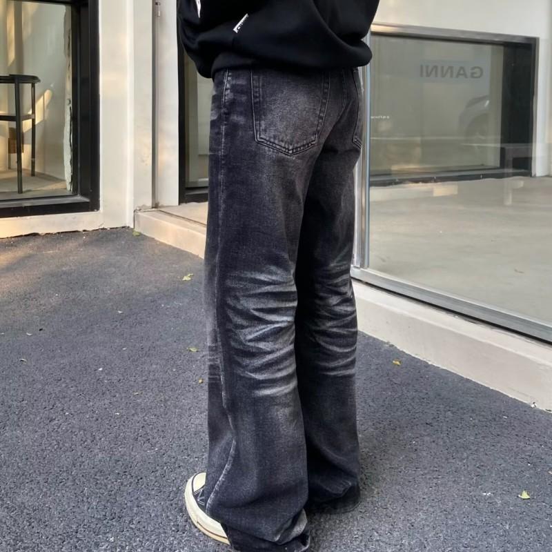 Mens Vintage Washed Black Straight Fit Loose Denim Jeans Casual Wide Leg Trousers Daily Wear