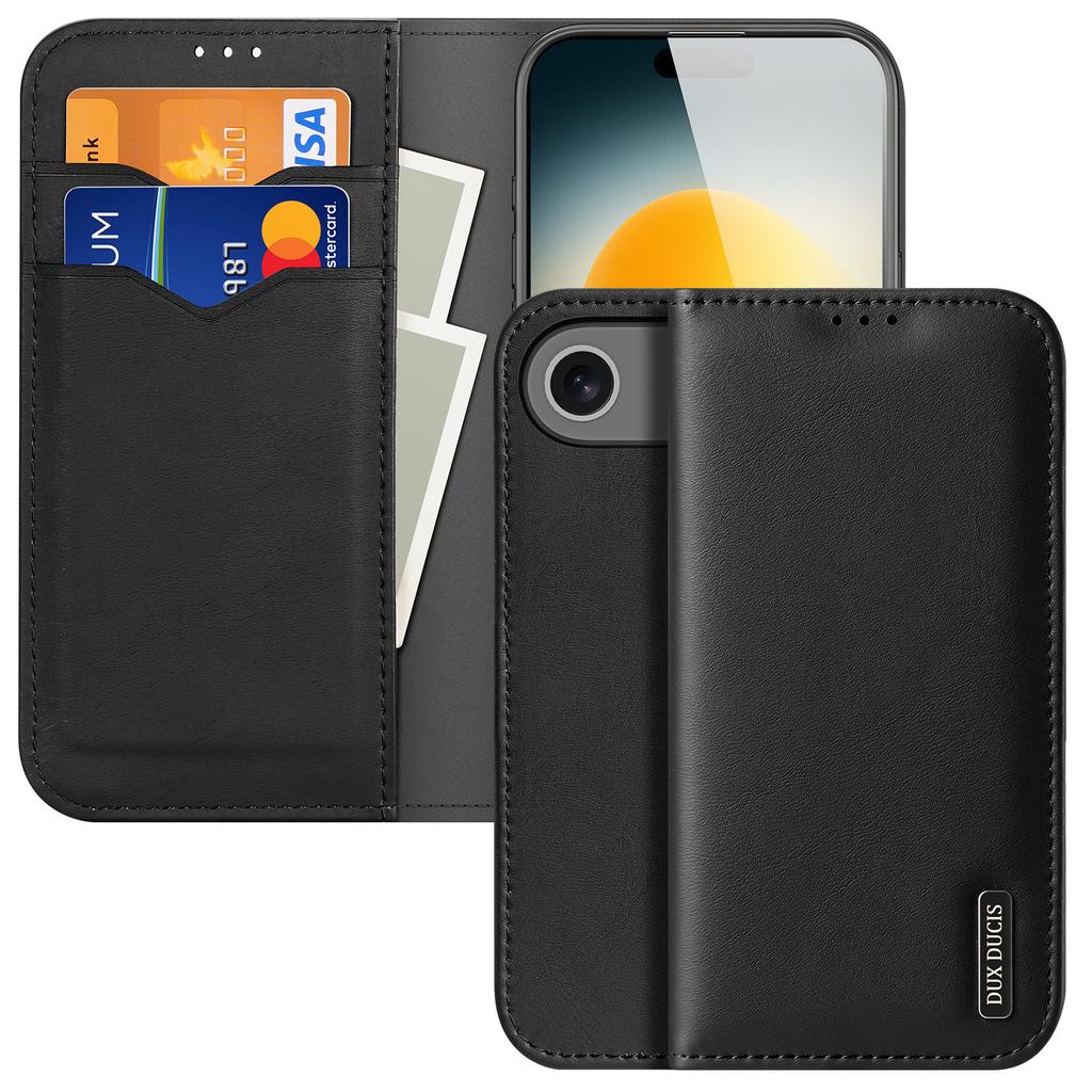 For iPhone 17 Air Case DUX DUCIS Hivo Series Cowhide Leather RFID Blocking Wallet Stand Flip Phone Cover