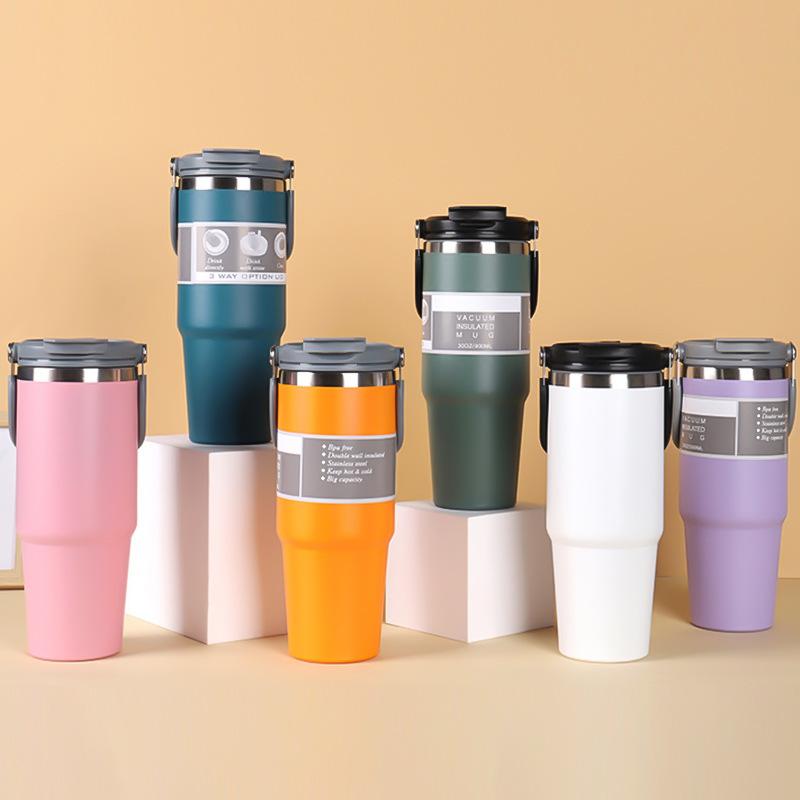 Baifenbai Home Furnishing Orange 304 Stainless Steel Thermos Cup Outdoor Portable Car Cup Hand-Held Straw Cold-Keeping Ice Cup