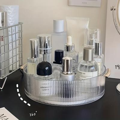 Transparente Kunststoff-Kosmetik-Aufbewahrungsschale | 360° drehbarer Arbeitsplatten-Organizer mit Griff, Geeignet für Parfüm, Lippenstift, Halskette, Schmuck