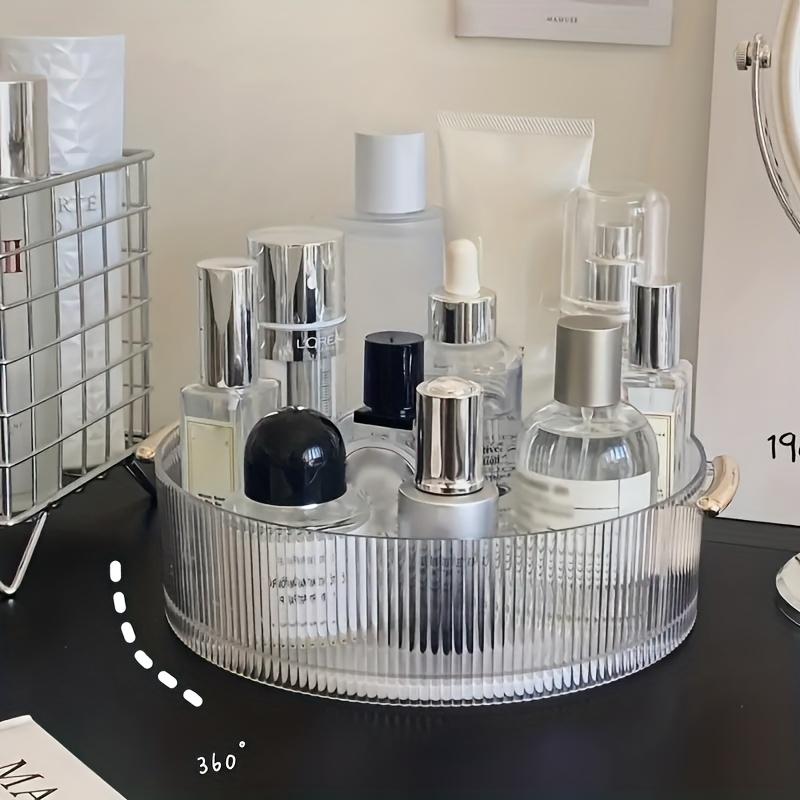 Transparent Plastic Cosmetic Storage Tray | 360° Rotating Countertop Organizer with Handle, Suitable for Perfume, Lipstick, Necklace, Jewelry