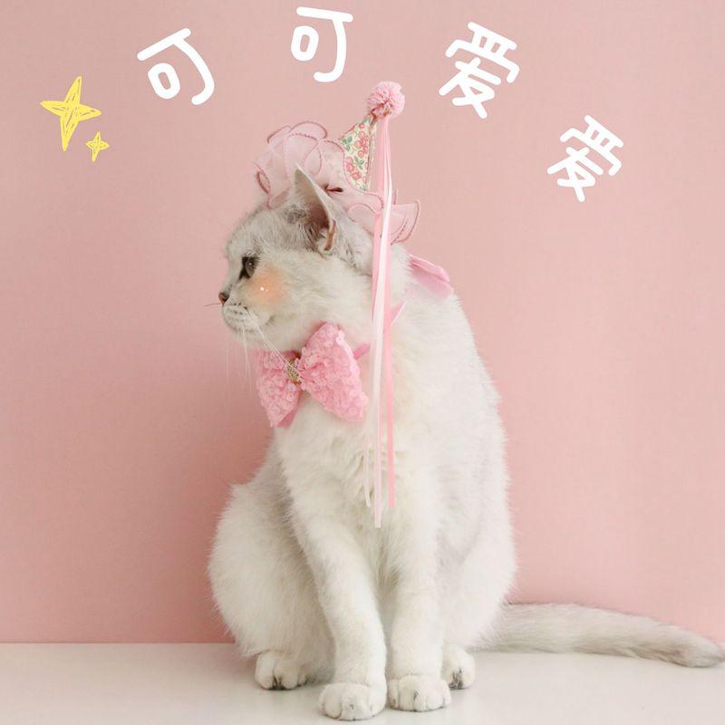 Pet Birthday Hat Bib Party Hat Cat Puppy Lace Saliva Towel Dog Bandana Scarf Dog Birthday Dress Up Photography Props Supplies