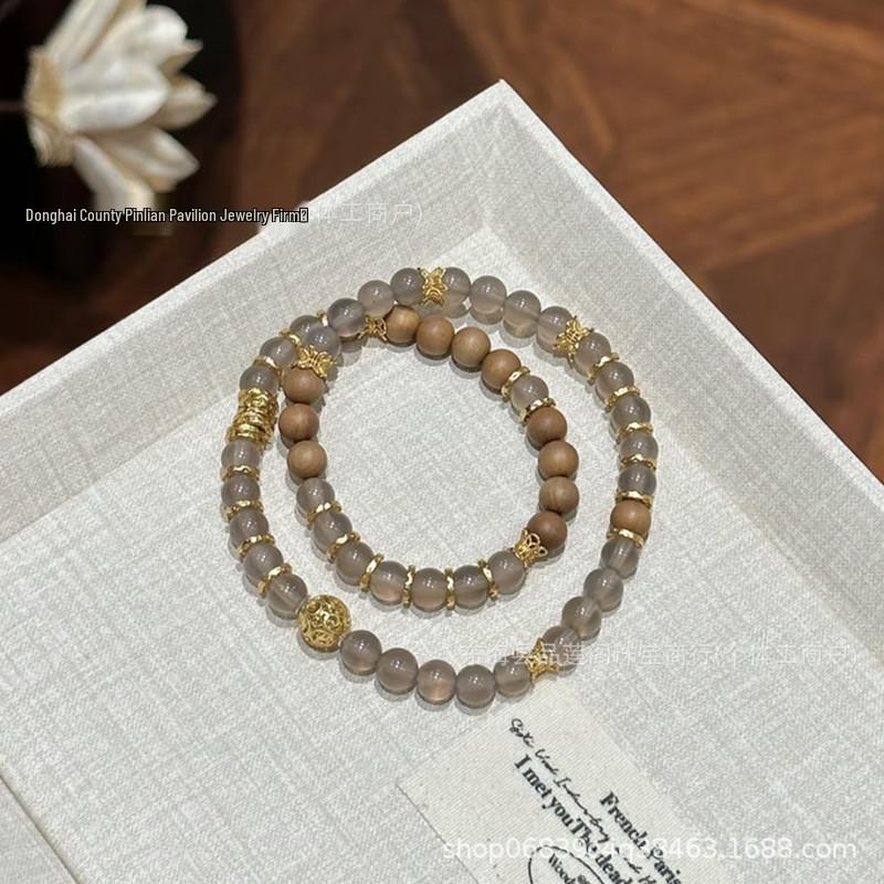 

2025 Изысканный женский браслет из сандала и агата с кристаллами из нескольких драгоценных камней