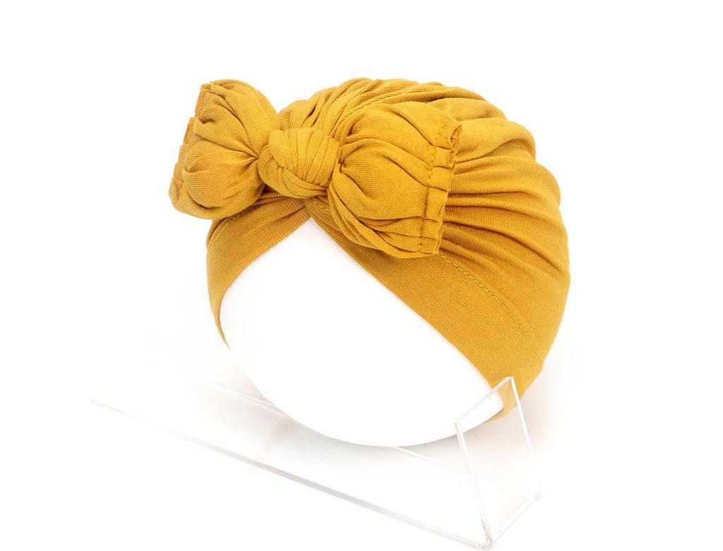 2021 new pleated baby hat bow children's hat baby solid color knotted pullover hat Indian hat