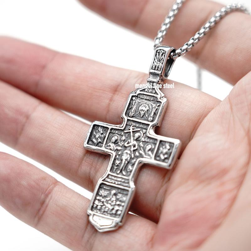 Mens Greek Orthodox Jesus Crucifix Cross Pendant Necklace Stainless Steel Gift