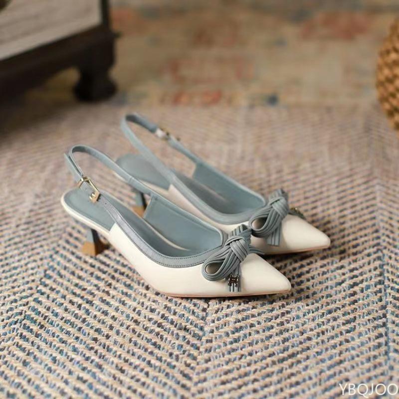 Eleganter Schleife dünner Absatz spitzer Zeh flacher Ausschnitt einfarbig schlicht lässig modisch Damenschuhe