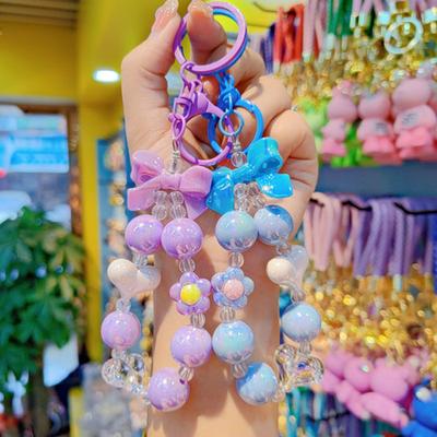 Keychain Macaron Color Heart Flower Beads Design Key Chain Transparent Colorful Pendant Mobile Phone Chain Bag Hanger Anti-Lost Accessory