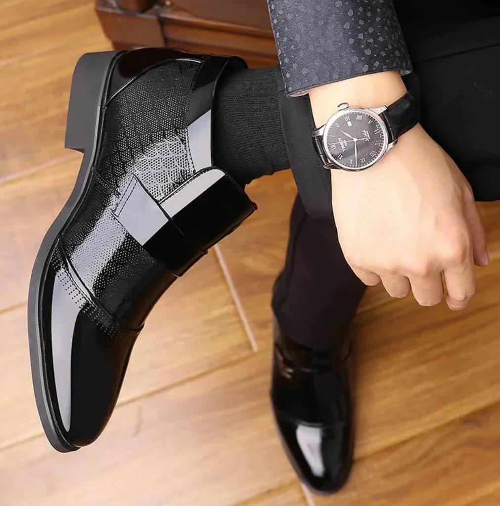 Mode Luxus Lackleder Business Chelsea Boots Herren Winter Stiefelette Herren Dickes Kunstfell Schneestiefel Hombre Kleiderschuhe