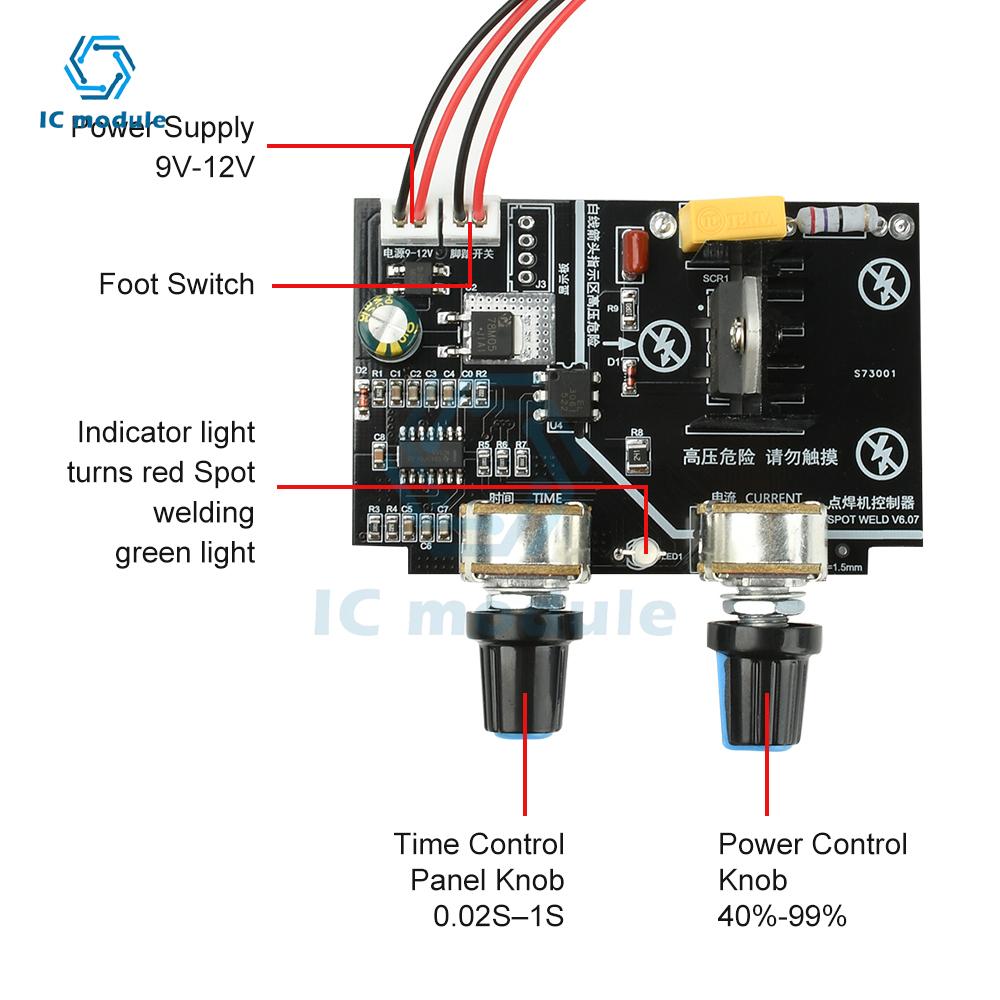40A Spot Welder Control Board with Adjustable Time & Current Solid State Relay Power Controller for Battery Welding
