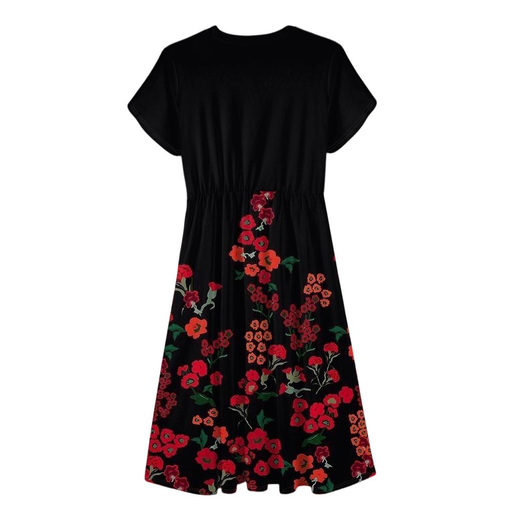 Women's Casual Cute Pattern Print Round Neck Midi Dress Basic Classic Outdoor Everyday Short Sleeve Loose Dress