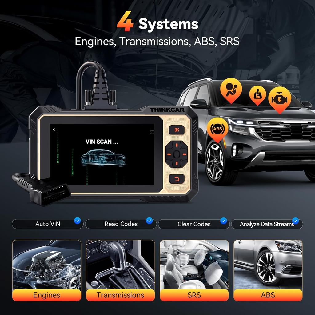 THINKSCAN 662 OBD2 Scanner, Car Diagnostic Tool with Bidirectional Test, ABS SRS Transmission, 12 Reset, CAN FD & FCA SGW, Lifet