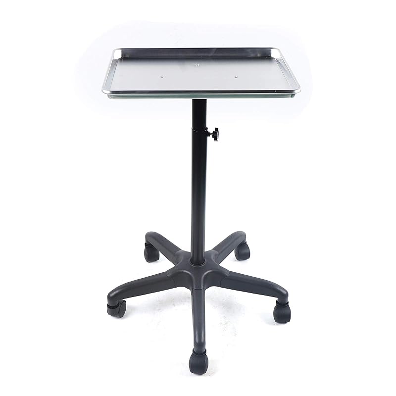 Aluminium Salon Instrument Tray, Height Adjustable Trolley Cart Tray Station on Wheels for Salon Tattoo Spa Beauty Service Holder Tool Storage