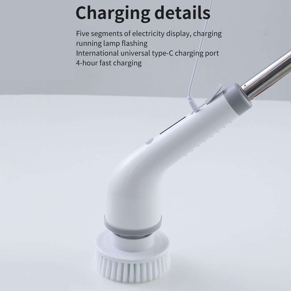 Kabelloser elektrischer Schleuderschrubber, 2-Gang-Power-Reinigungsbürstenschrubber mit 7 austauschbaren Bürsten