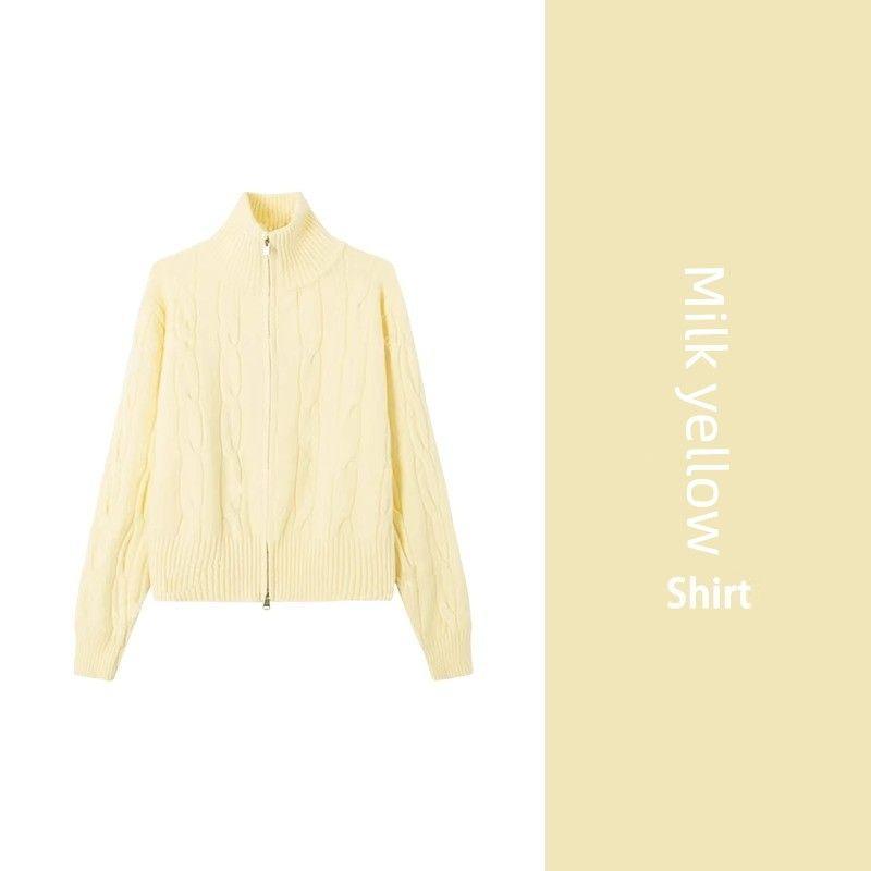 

Свитер-водолазка на молнии с узором «косы» цвета таро, верхняя одежда для женщин, новинка 2024 года, зимняя одежда, утолщенные топы с дофамином Milk yellow XL