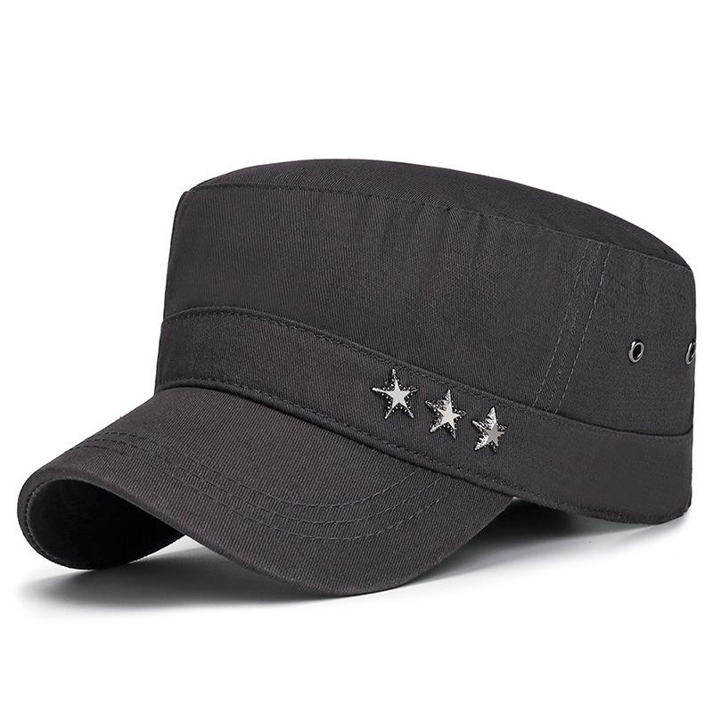 Vår Høst Metall Femstjerners Flat Hatt Menn Casual Justerbar Militær Caps Bomull Hær Solskjerm Hatt Trucker Snapback Baseballcaps