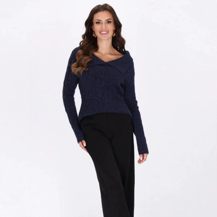 Women's Vintage French Cable Knit Sweater - Slim Fit, Long Sleeve, Autumn Pullover