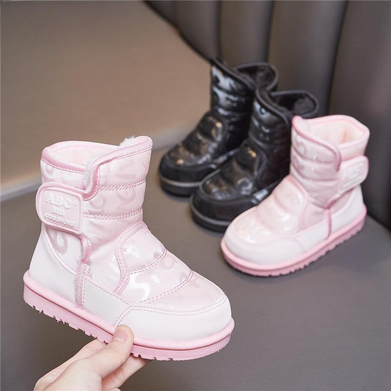 Children's Mid-cut Warm Cotton Shoes Winter Fashion Thickened Cotton Boots Girls Waterproof Printed Casual Shoes Anti-slip Snow Boots