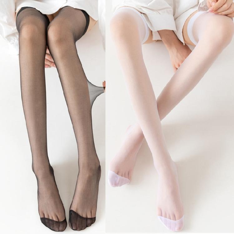 Women Transparent Silky Over Knee Socks Solid Color Sheer Thigh High Stockings