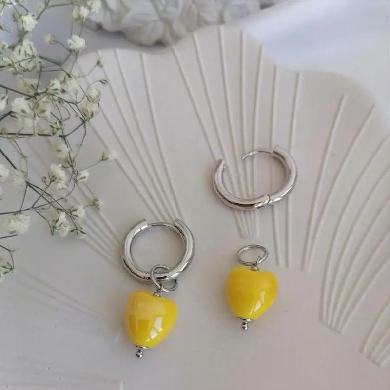 Stylish Elegant Colorful Geometric Heart Circle Pendant Earrings  Minimalist Earring Hoop Women Jewelry Accessory
