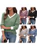 Women's Autumn/Winter V-Neck Color-Blocked Ribbed Sweater T-Shirt