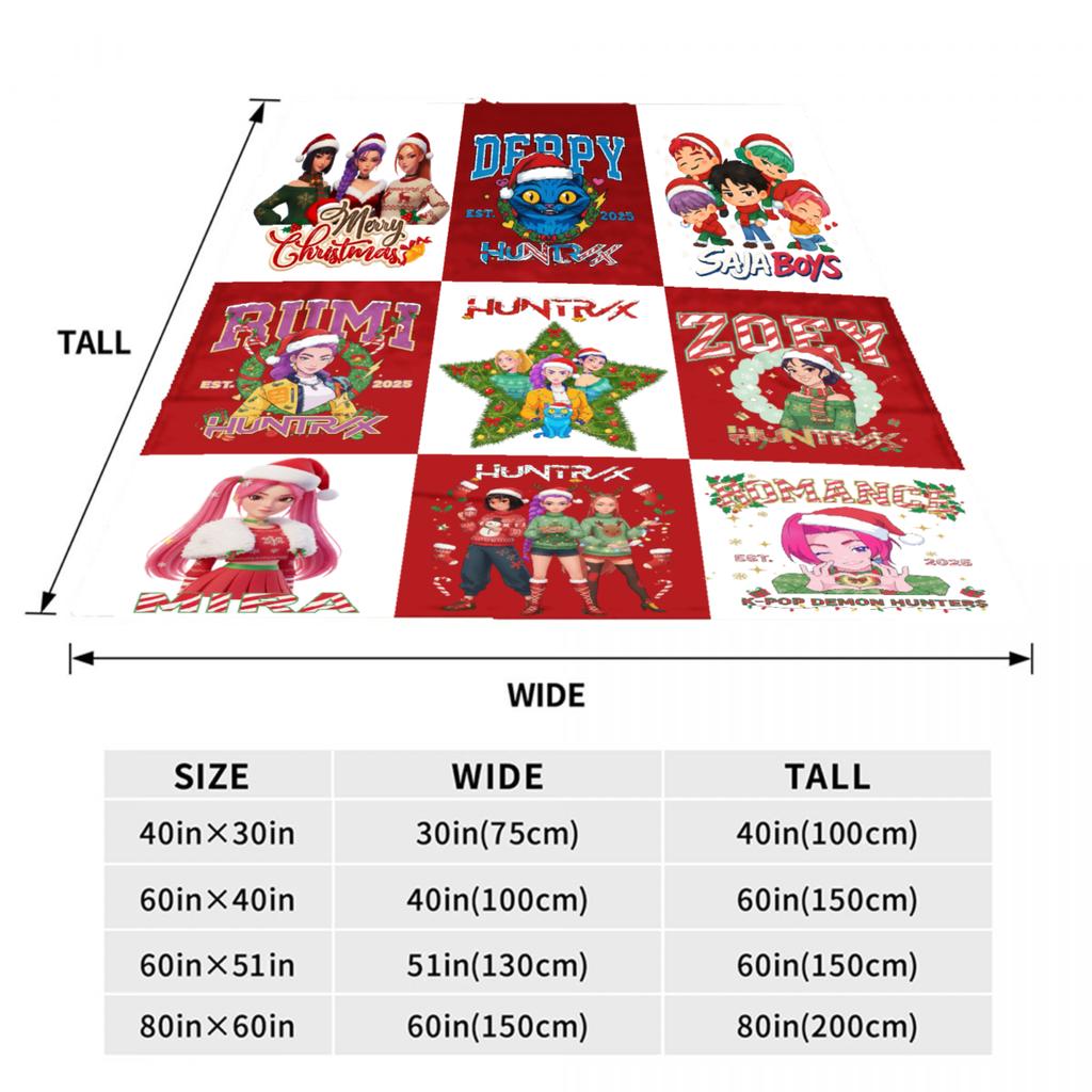 Huntrix Christmas Blanket For Boys Girls K Pop Demon Hunters Rumi Mira Zoey Throw Blanket Cozy Christmas Gift for Huntrix Fans