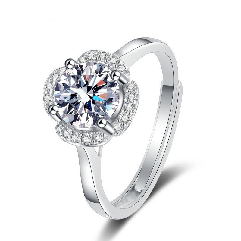 One Carat Six-Prong Moissanite Ring for Women - Internet Celebrity Style Live Broadcast Simulation