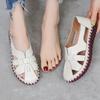 Chaussures d'été en cuir pour femmes, confortables, à semelles souples, antidérapantes, à semelles plates, sandales pour femmes d'âge moyen et âgées et pour mères