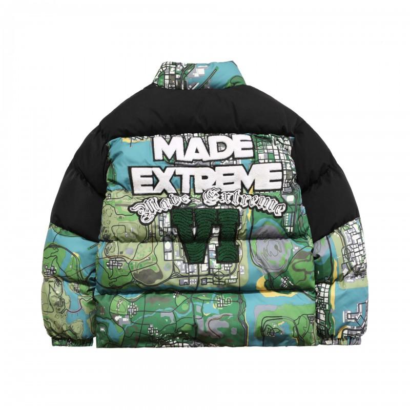 Mens Oversized Cotton Puffer Jacket With Colorblock Map Print Hoodless Winter Coat Teens Casual Wear