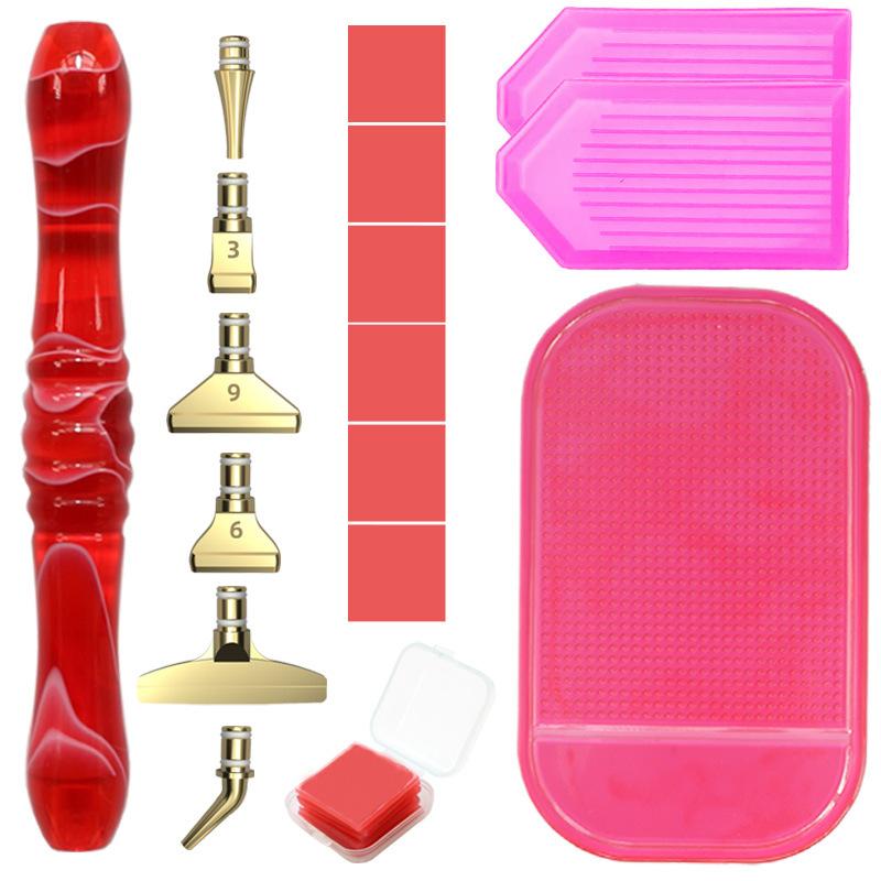 Harz Diamantmalerei Stift Set mit 6 austauschbaren Metallspitzen 6 Wachsblöcken 2 Sortierschalen und Bohrmatte für 5D Diamantmalerei Bastelbedarf