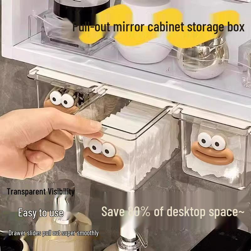 

Прозрачный ящик для хранения без сверления для шкафчика под зеркалом, простая установка, полка, экономящая место