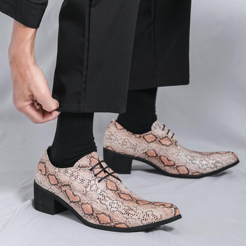 Large Size 46 Pointed Low-top Retro Leather Shoes Men's High Heels Increase by 6 Cm Business Dress Wedding Shoes Men