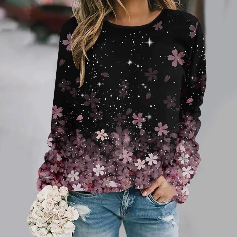 Fashionable round neck long sleeved printed casual loose streetwear