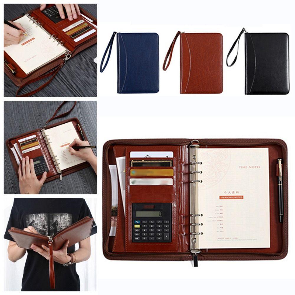 6-Ring File Folder PU Leather Work Record Book Memo Book Loose Leaf Notebook  Document Storage