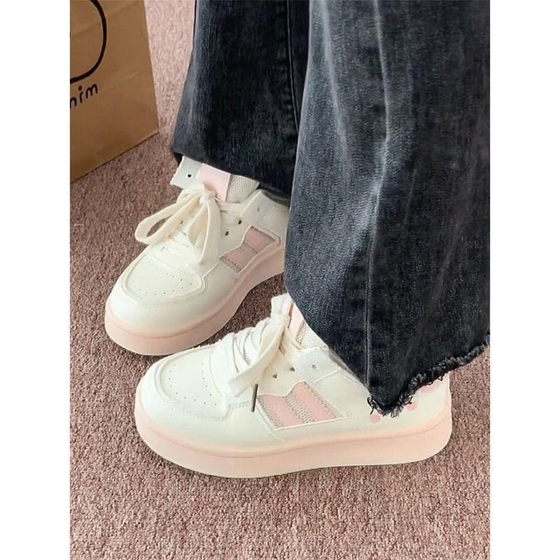 

High-value summer breathable board shoes women s new platform white shoes trendy versatile bread shoes 40 розовый