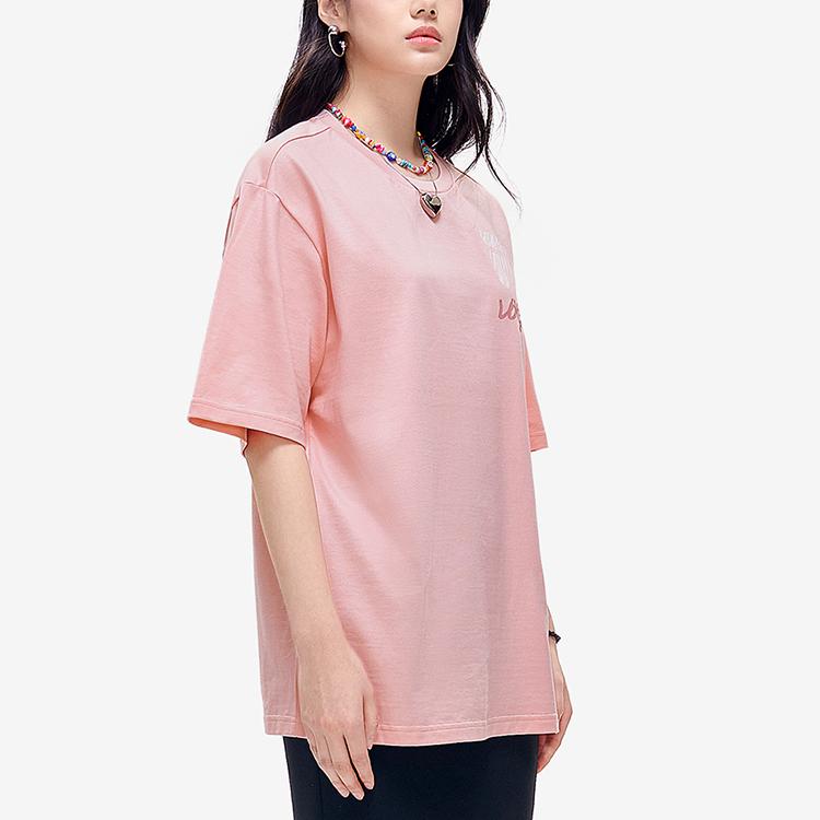 FILA Fusion Ins Style Colorful Letter Logo Sports Casual Round Neck Short Sleeve Drop Shoulder T-Shirt Unisex Tops Pink T11U216103F-PK