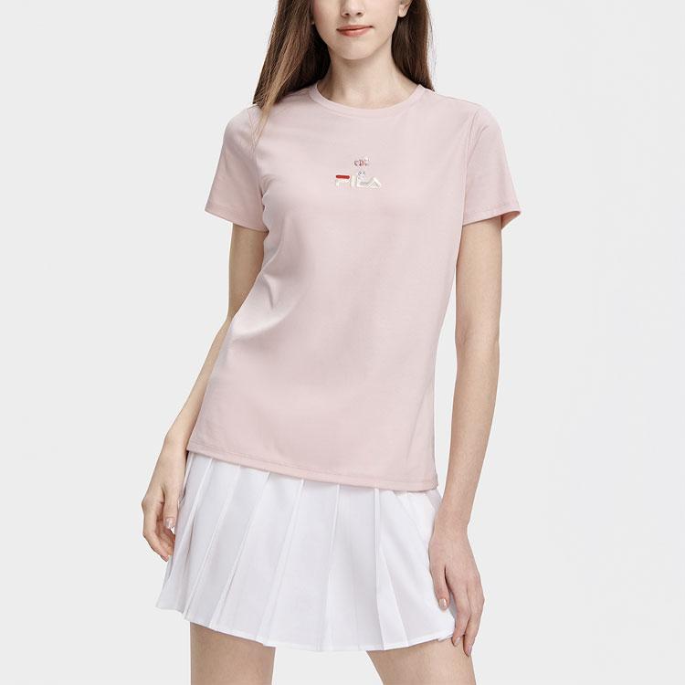 FILA Valentines Day American Series Letter Embroidery Print Casual Sports Round Neck Short Sleeve T-Shirt Women Tops Pink F11W329117FLP