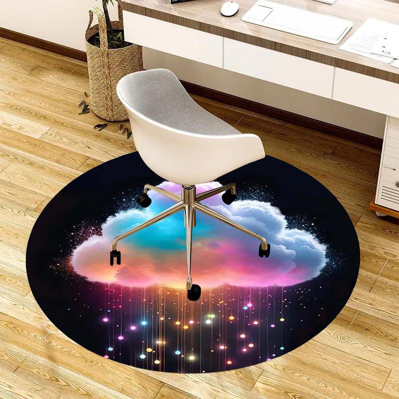 1pc Colorful Cloud Rainbow Rain Round Carpet, Made of Polyester,Perfect for Decorating Office Chairs, Living Rooms,Vibrant Decorative Rug