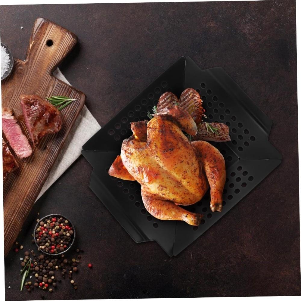 Non-Stick Coated Metal BBQ Pan Heat Resistant Roasting Fish Plate Grill Basket  Home Cooking