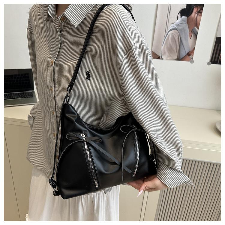 Bow Knot Faux Leather Tote Bag for Women Large Capacity Shoulder Backpack