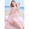 Women's Sweet Floral Pink Chiffon Spaghetti Strap Dress