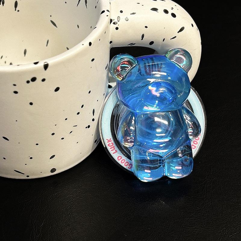 Transparent Laser Bear Mobile Phone Airbag Bracket Wind Magnetic Suction Retractable Lazy Desktop Bracket Watching Dramas